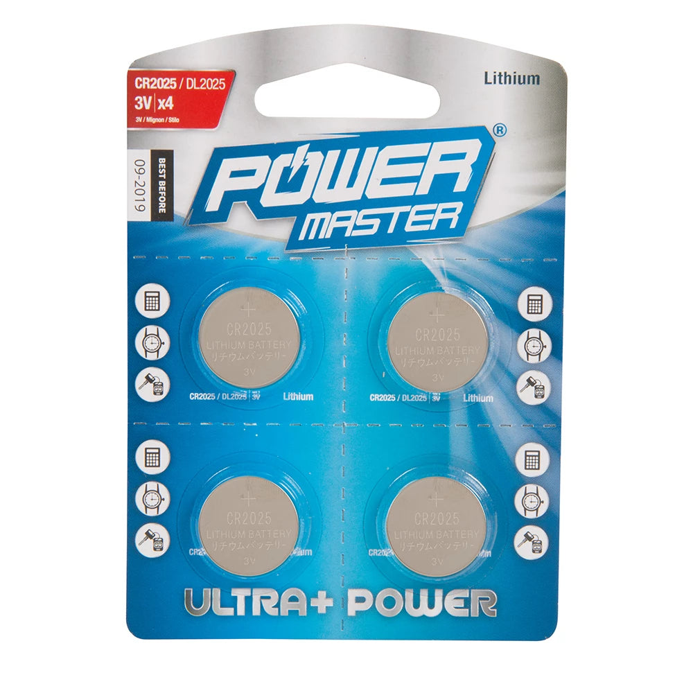 Powermaster Lithium Button Cell Battery Cr2025 4Pk