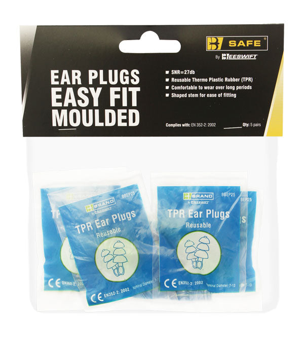 Bsafe TPR Easy Fit Ear Plugs 5 Pack Blue