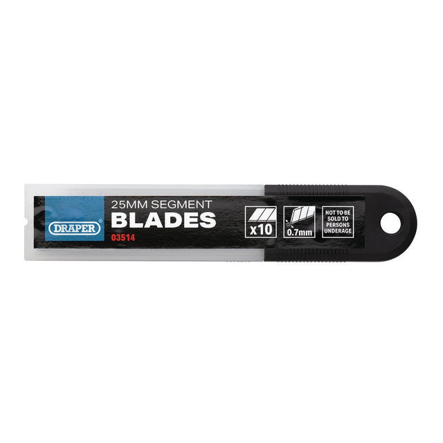 Draper Tools Snap-Off Segment Knife Blades, 25mm (Pack Of 10)