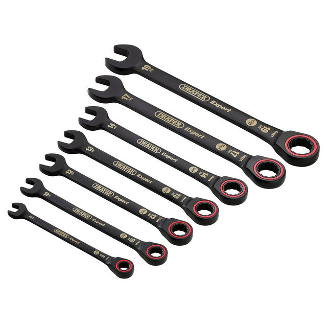 Draper Tools Expert HI-TORQ® Metric Ratchet Combination Spanner Set, Black (7 Piece)