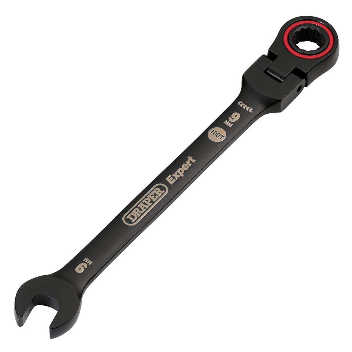 Draper Tools Expert HI-TORQ® Metric Flexible Head Ratchet Combination Spanner, 9mm, Black