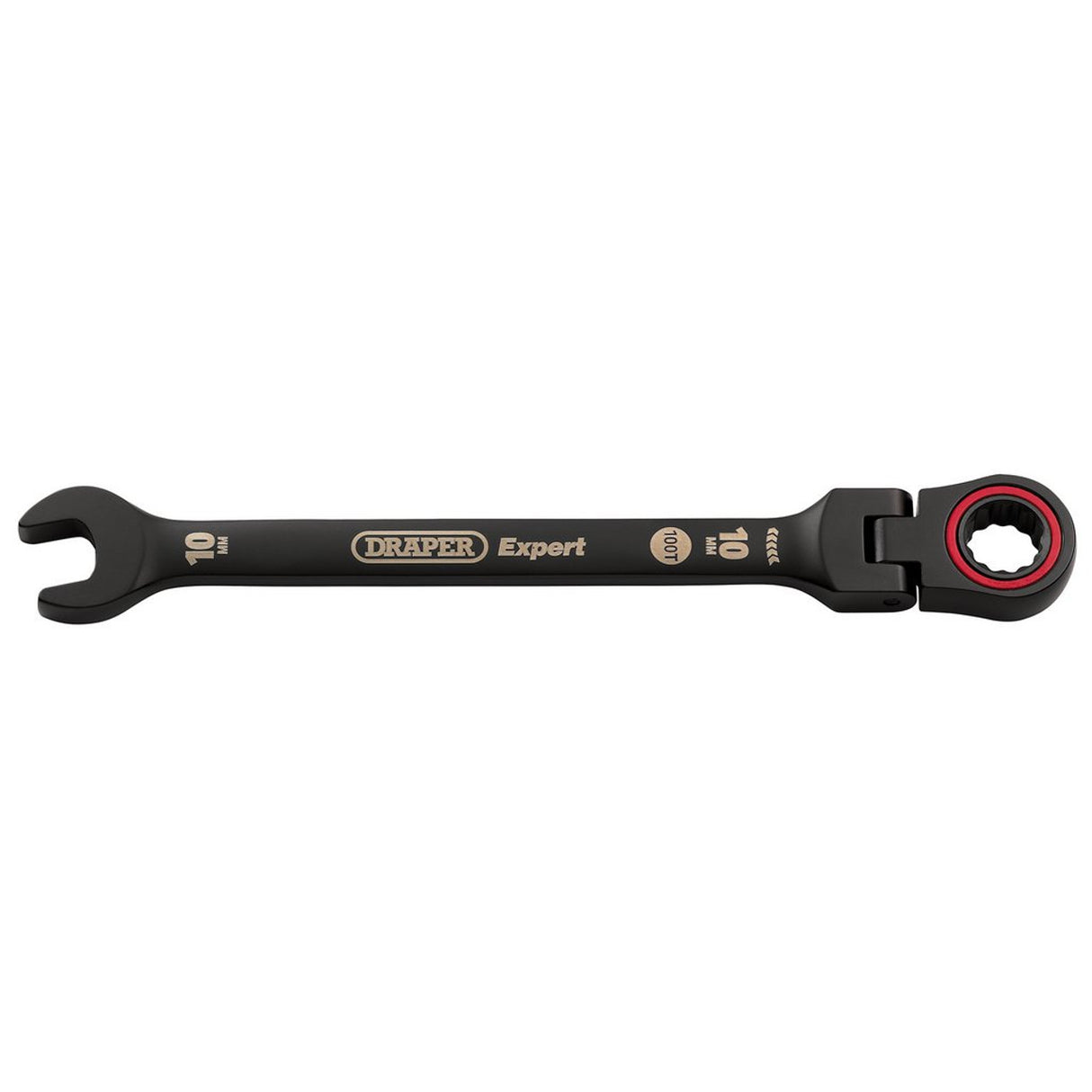 Draper Tools Expert HI-TORQ® Metric Flexible Head Ratchet Combination Spanner, 10mm, Black