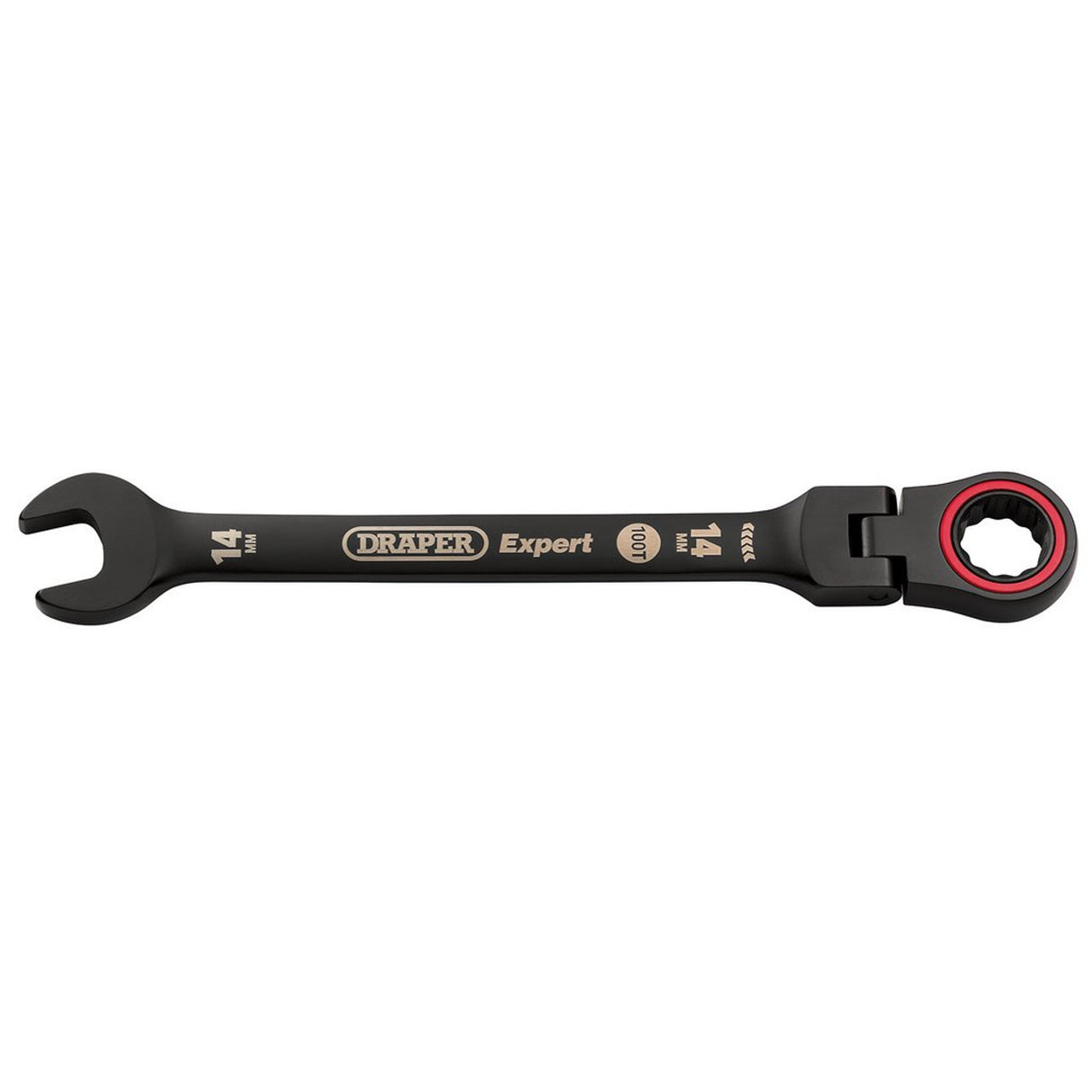 Draper Tools Expert HI-TORQ® Metric Flexible Head Ratchet Combination Spanner, 14mm, Black