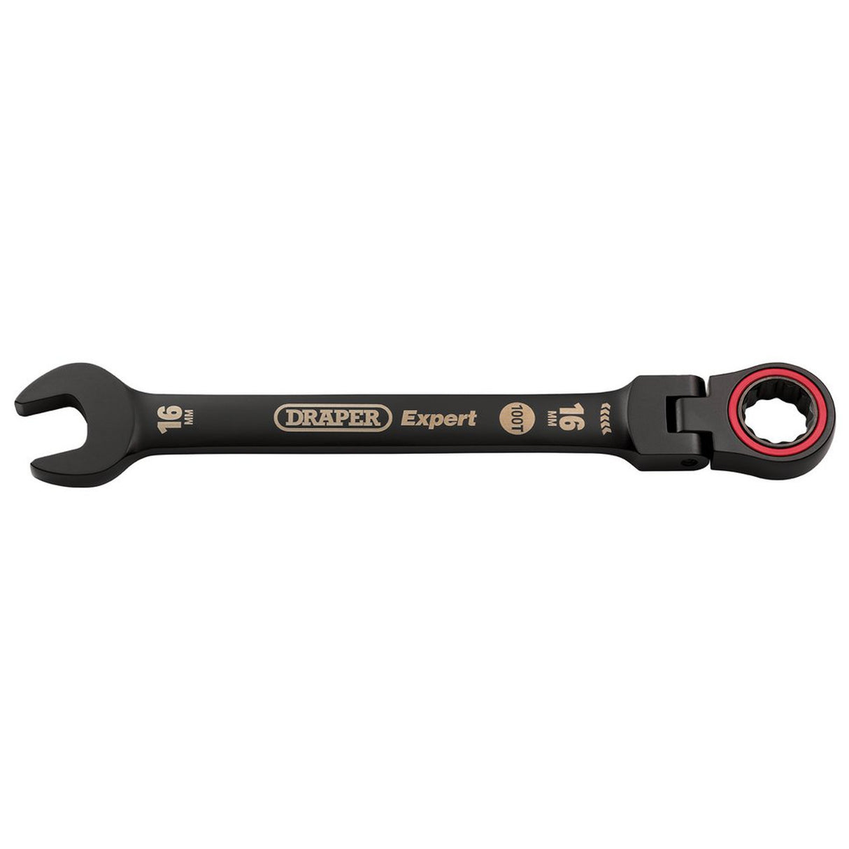 Draper Tools Expert HI-TORQ® Metric Flexible Head Ratchet Combination Spanner, 16mm, Black