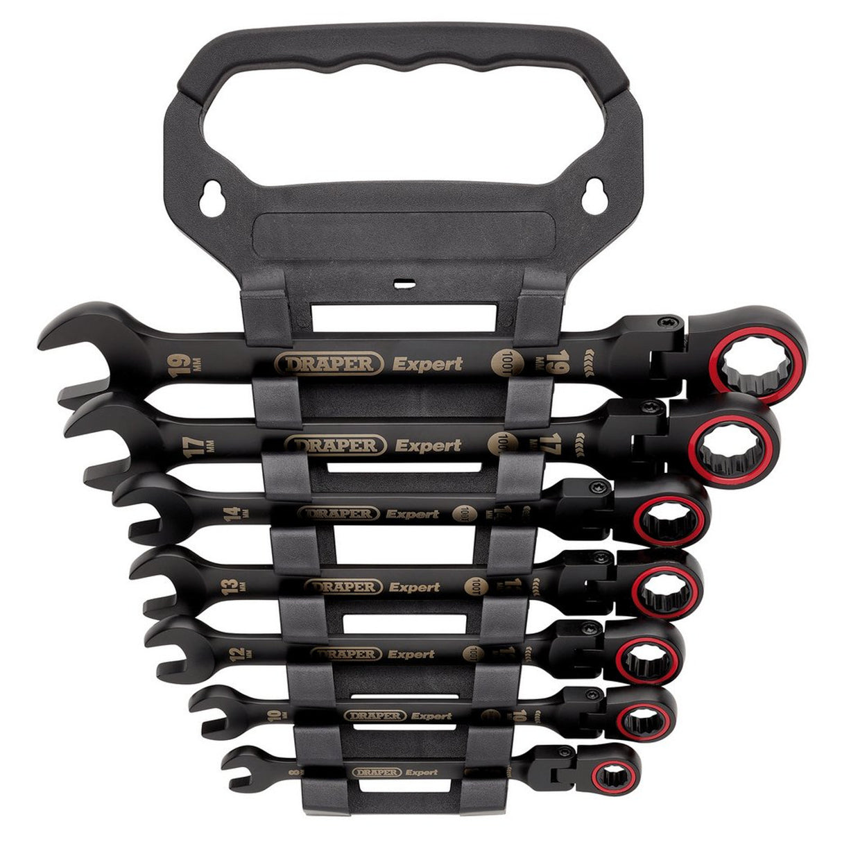 Draper Tools Expert HI-TORQ® Metric Flexible Head Ratchet Combination Spanner Set, Black (7 Piece)