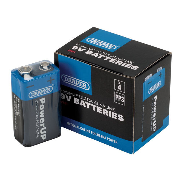 Draper Tools Powerup Ultra Alkaline 9V Batteries (Pack Of 4)