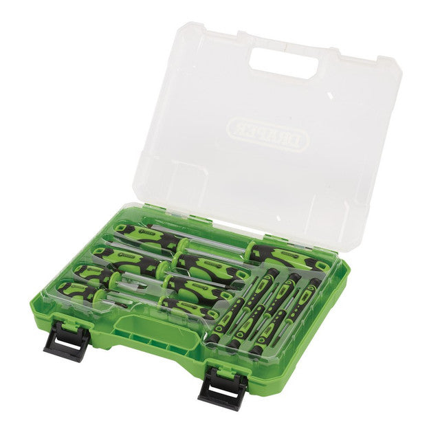 Draper Tools Screwdriver Set With Case, Green (14 Piece)