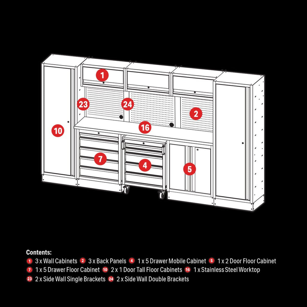 Draper Tools Bunker Modular Storage Combo With Stainless Steel Worktop (16 Piece)