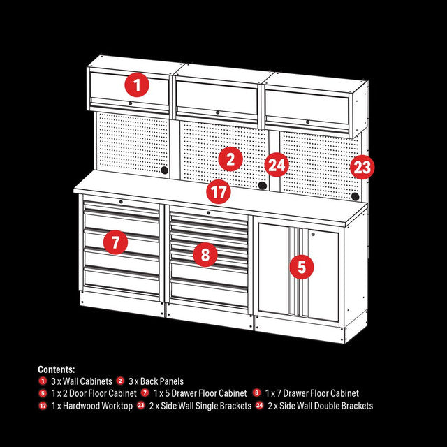 Draper Tools Bunker Modular Storage Combo With Hardwood Worktop (14 Piece)