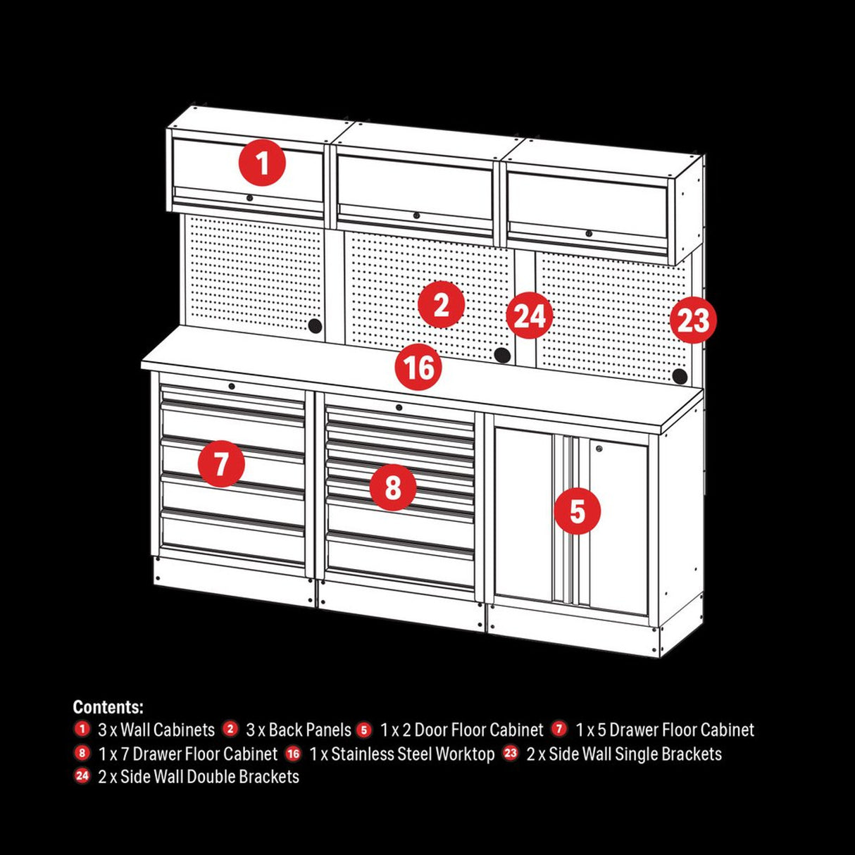 Draper Tools Bunker Modular Storage Combo With Stainless Steel Worktop (14 Piece)