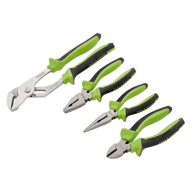 Draper Tools Soft Grip Pliers Set, Green (4 Piece)