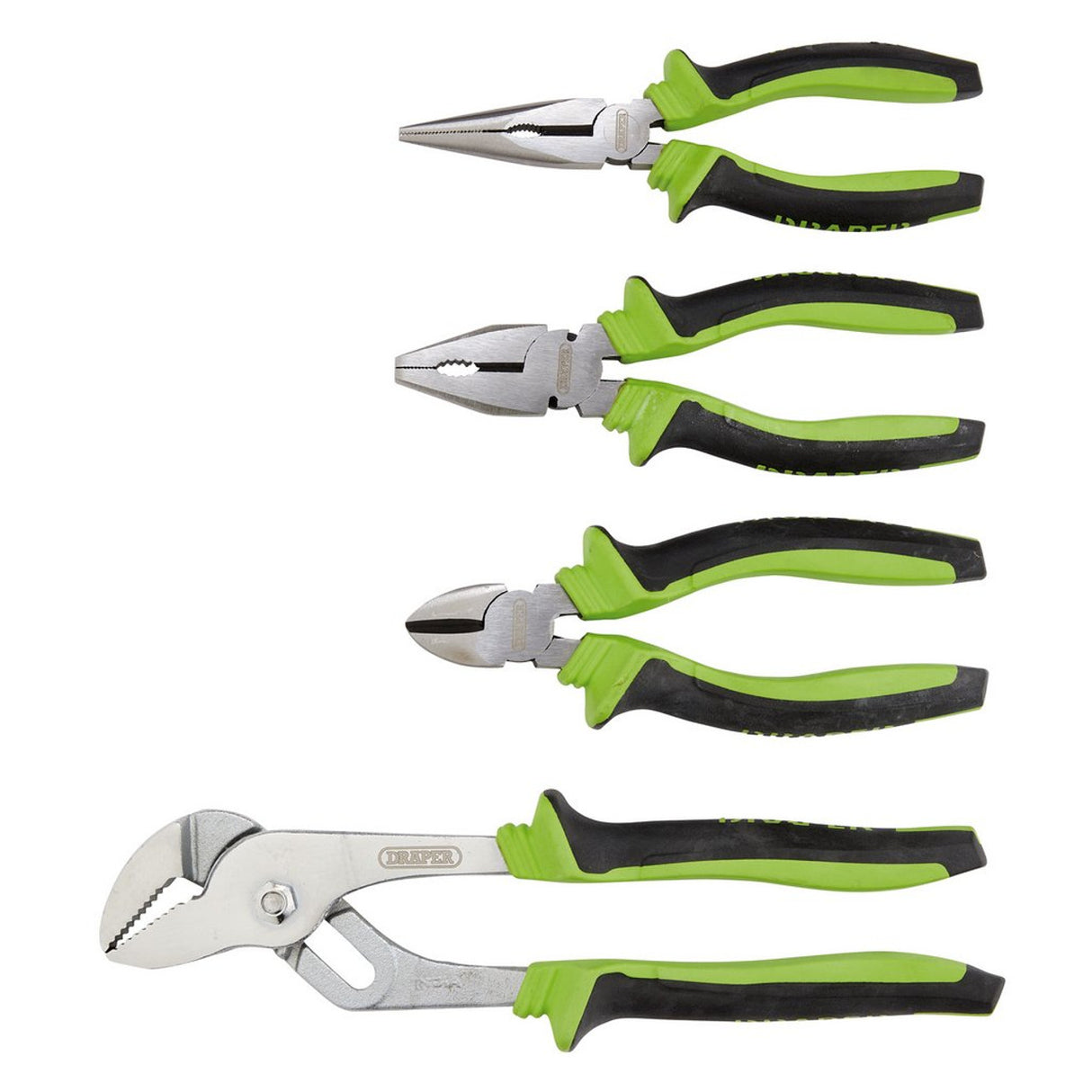 Draper Tools Soft Grip Pliers Set, Green (4 Piece)