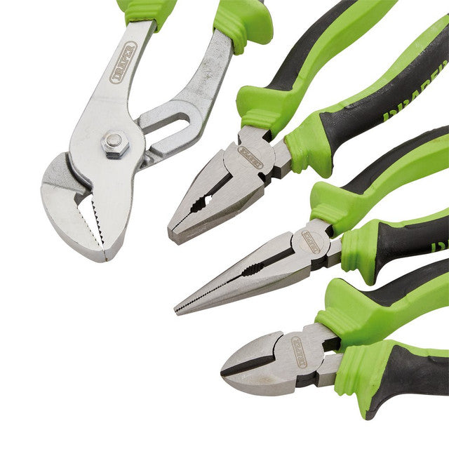 Draper Tools Soft Grip Pliers Set, Green (4 Piece)