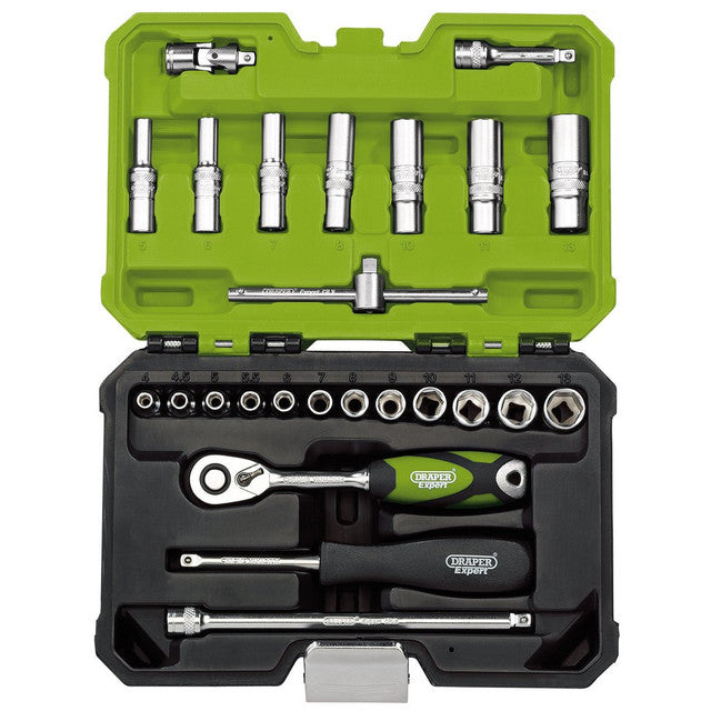 Draper Tools Expert Metric Socket Set, 1/4" Sq. Dr., Green (25 Piece)