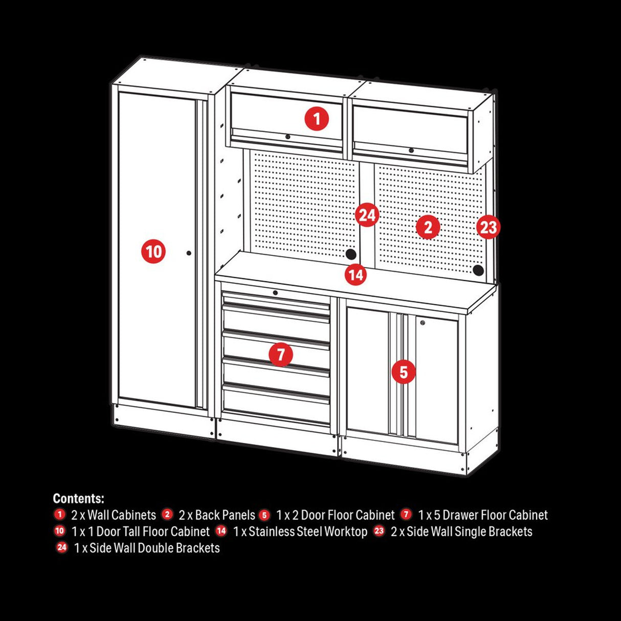 Draper Tools Bunker Modular Storage Combo With Stainless Steel Worktop (11 Piece)