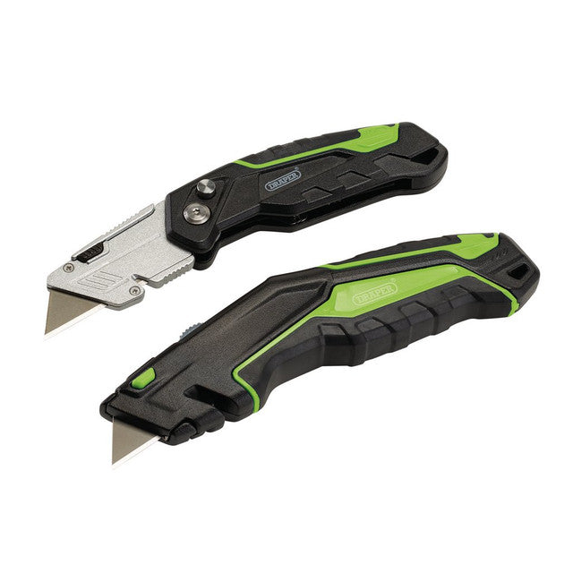 Draper Tools Retractable & Folding Trimming Knife Set With 10 x Sk2 Two Notch Blades