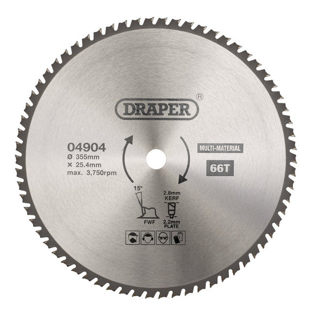 Draper Tools TCT Multi-Purpose Circular Saw Blade, 355 x 25.4mm, 66T