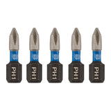 Draper Tools Draper Expert Cross Slot/Ph Type Impact Screwdriver Bits, No.1 x 25mm, 1/4" Hex (Pack Of 5)