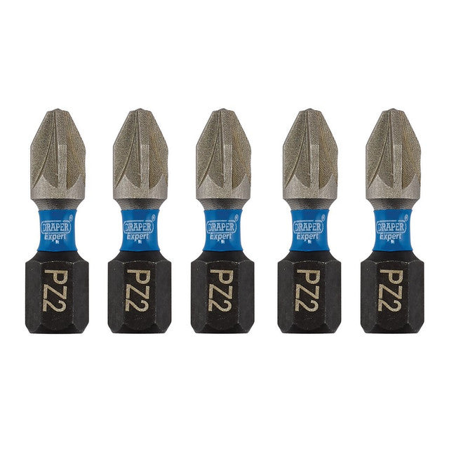 Draper Tools Expert PZ-Type Impact Screwdriver Bits, No.2 x 25mm, 1/4" Hex (Pack Of 5)