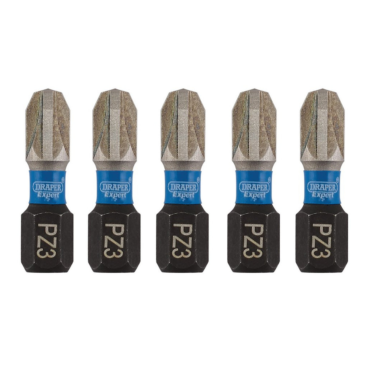 Draper Tools Expert PZ-Type Impact Screwdriver Bits, No.3 x 25mm, 1/4" Hex (Pack Of 5)