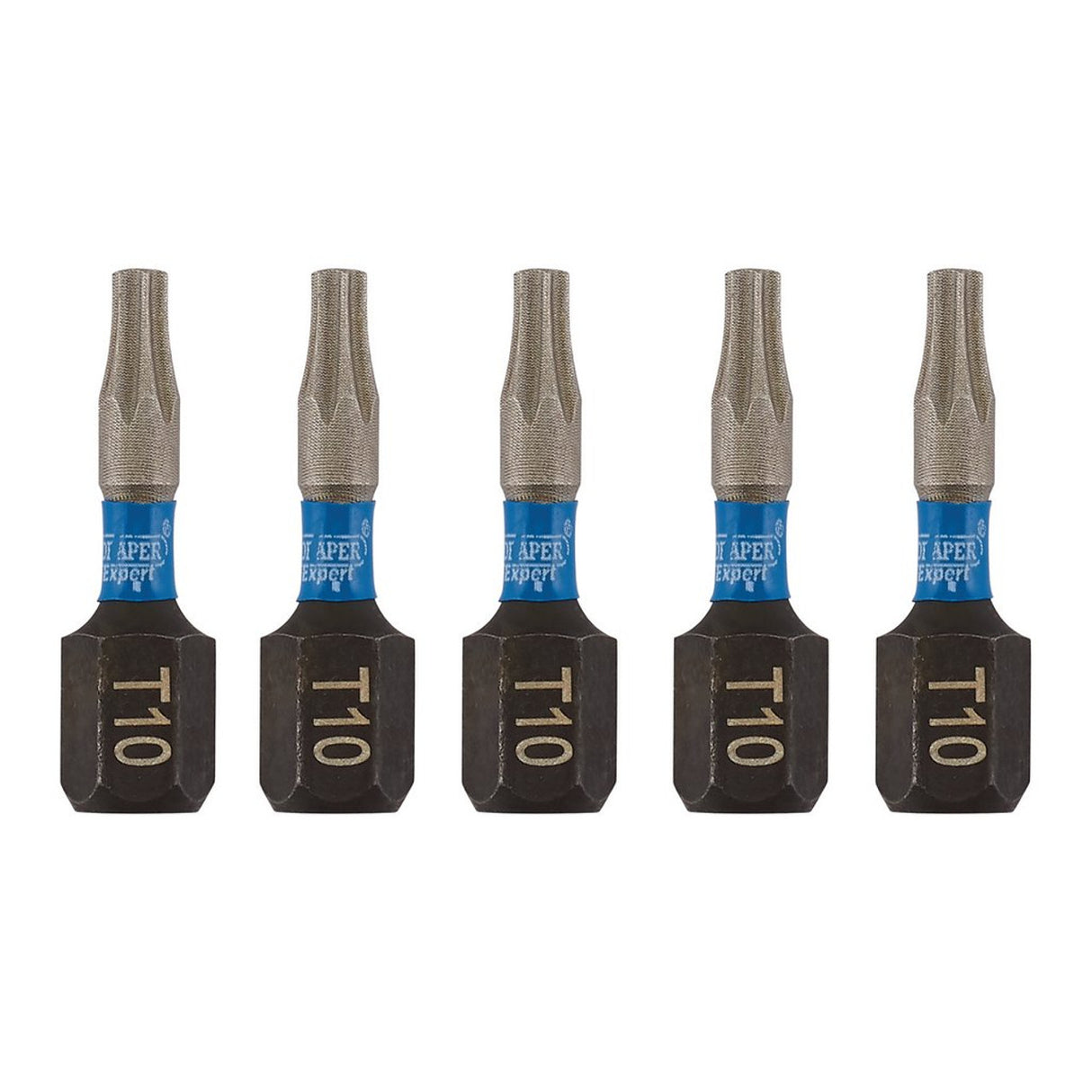 Draper Tools Expert TX-STAR® Impact Screwdriver Bits, T10 x 25mm, 1/4" Hex (Pack of 5)