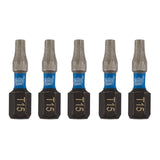 Draper Tools Expert TX-STAR® Impact Screwdriver Bits, T15 x 25mm, 1/4" Hex (Pack of 5)