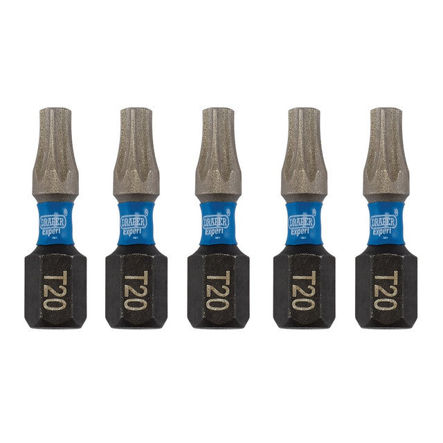 Draper Tools Expert TX-STAR® Impact Screwdriver Bits, T20 x 25mm, 1/4" Hex (Pack of 5)