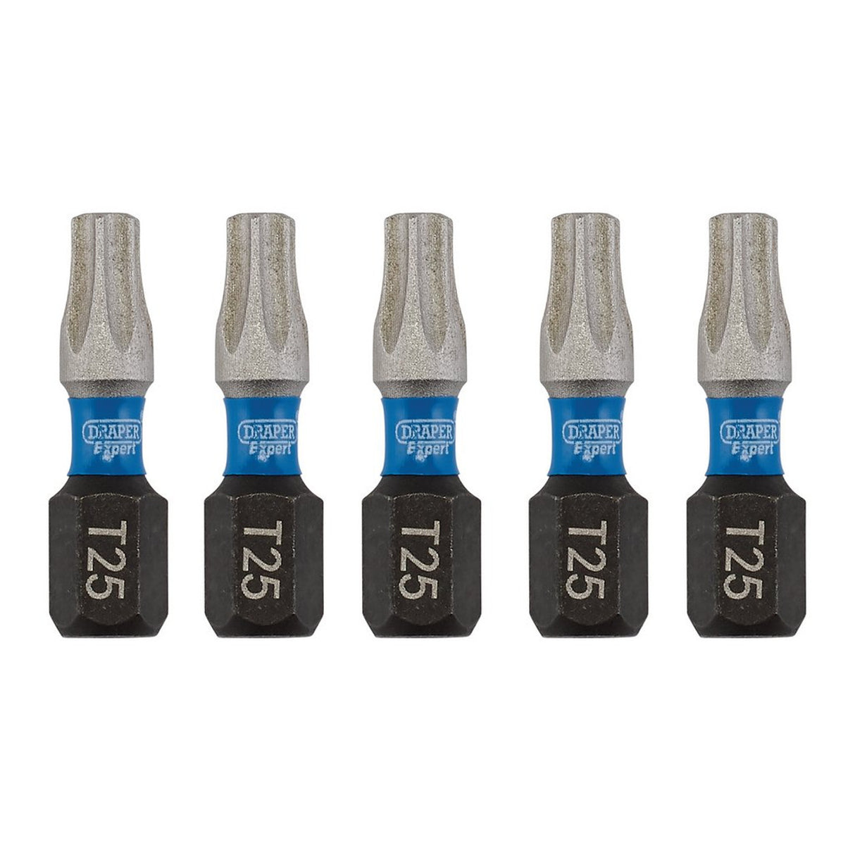 Draper Tools Expert TX-STAR® Impact Screwdriver Bits, T25 x 25mm, 1/4" Hex (Pack of 5)