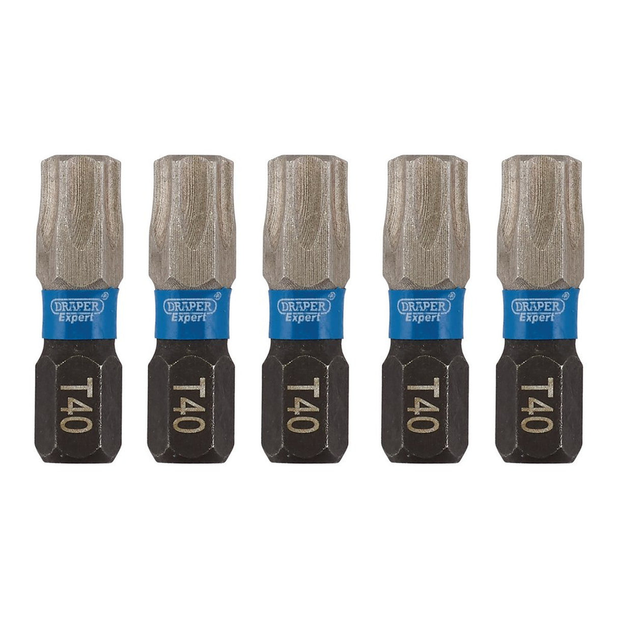 Draper Tools Expert TX-STAR® Impact Screwdriver Bits, T40 x 25mm, 1/4" Hex (Pack of 5)