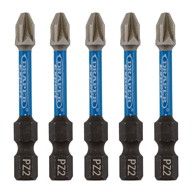 Draper Tools Expert PZ-Type Impact Screwdriver Bits, No.2 x 50mm, 1/4" Hex (Pack Of 5)