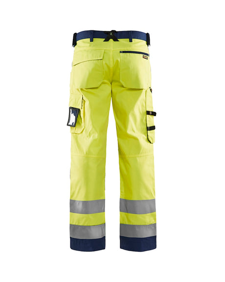 Blaklader Hi-Vis Trousers without Nail Pockets 1566 - Hi-Vis Yellow/Navy Blue