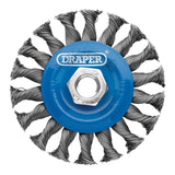 Draper Tools Steel Twist-Knot Flat Wire Wheel Brush, 100mm, M14