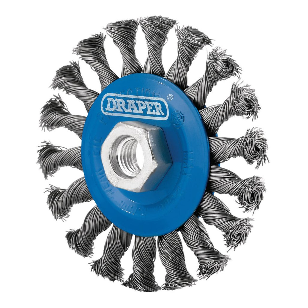 Draper Tools Steel Twist-Knot Flat Wire Wheel Brush, 100mm, M14