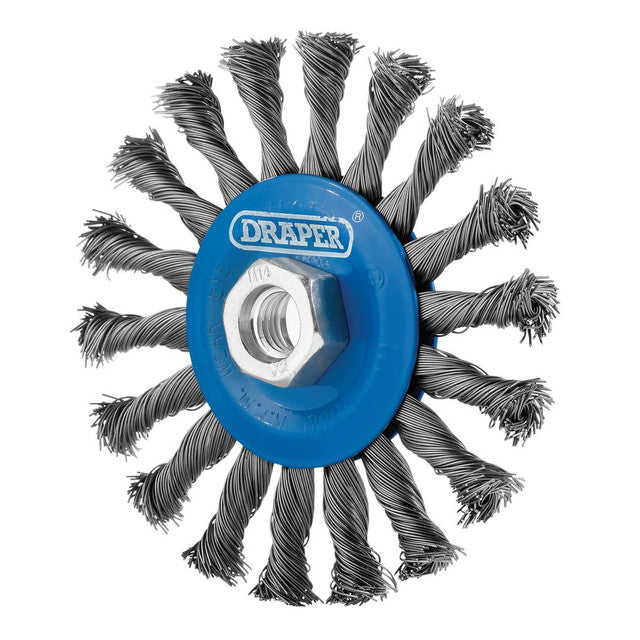 Draper Tools Steel Twist-Knot Flat Wire Wheel Brush, 115mm, M14