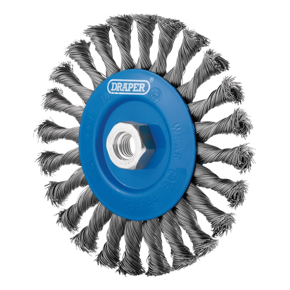 Draper Tools Steel Twist-Knot Flat Wire Wheel Brush, 150mm, M14