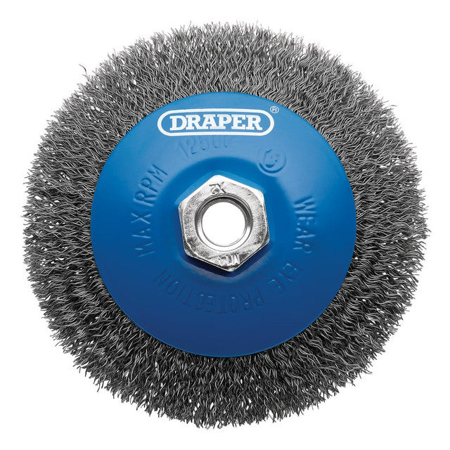 Draper Tools Steel Bevelled Crimped Wire Wheel Brush, 115mm, M14