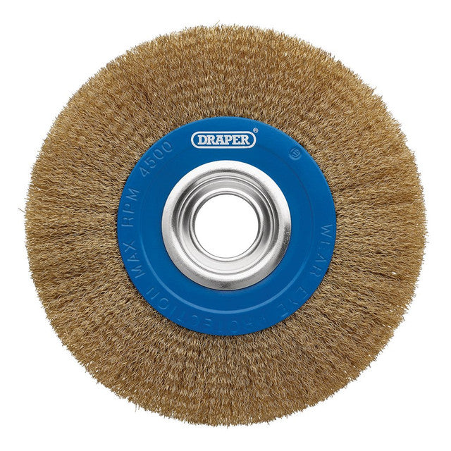 Draper Tools Brass Steel Bench Grinder Wire Wheel Brush, 200 x 31.75mm