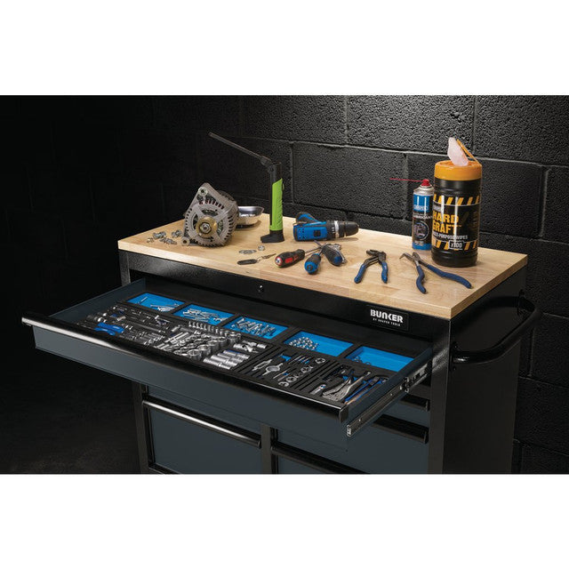 Draper Tools Bunker Workbench Roller Tool Cabinet, 7 Drawer, 41", Grey