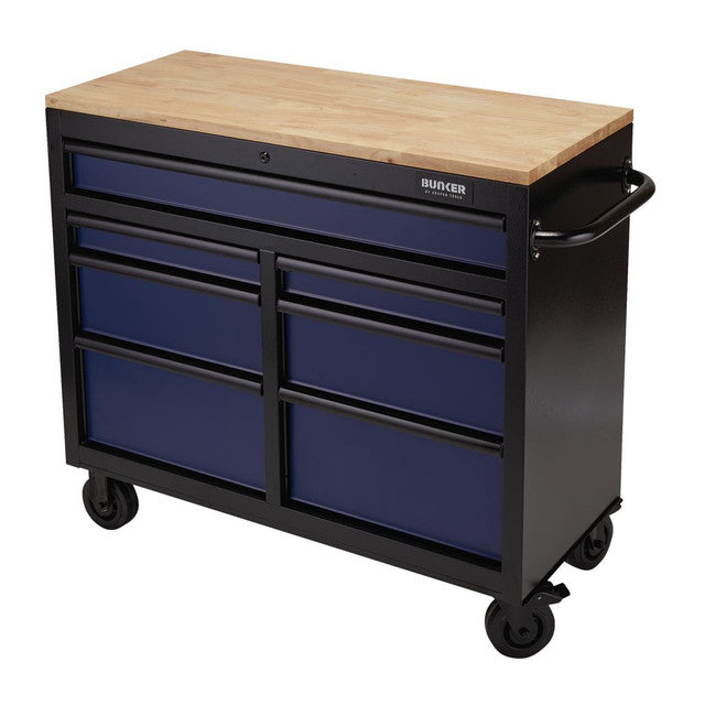 Draper Tools Bunker Workbench Roller Tool Cabinet, 7 Drawer, 41", Blue