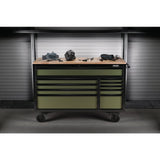 Draper Tools Bunker Workbench Roller Tool Cabinet, 10 Drawer, 56", Green