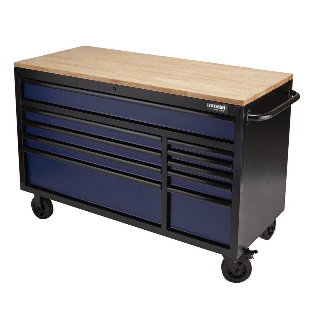 Draper Tools Bunker Workbench Roller Tool Cabinet, 10 Drawer, 56", Blue