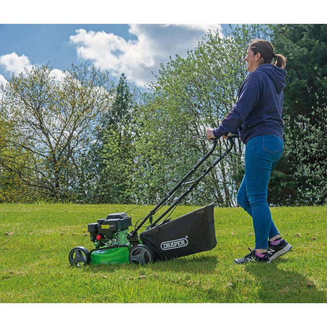 Draper Tools Steel Deck Petrol Lawn Mower, 420mm, 132Cc/3.3Hp