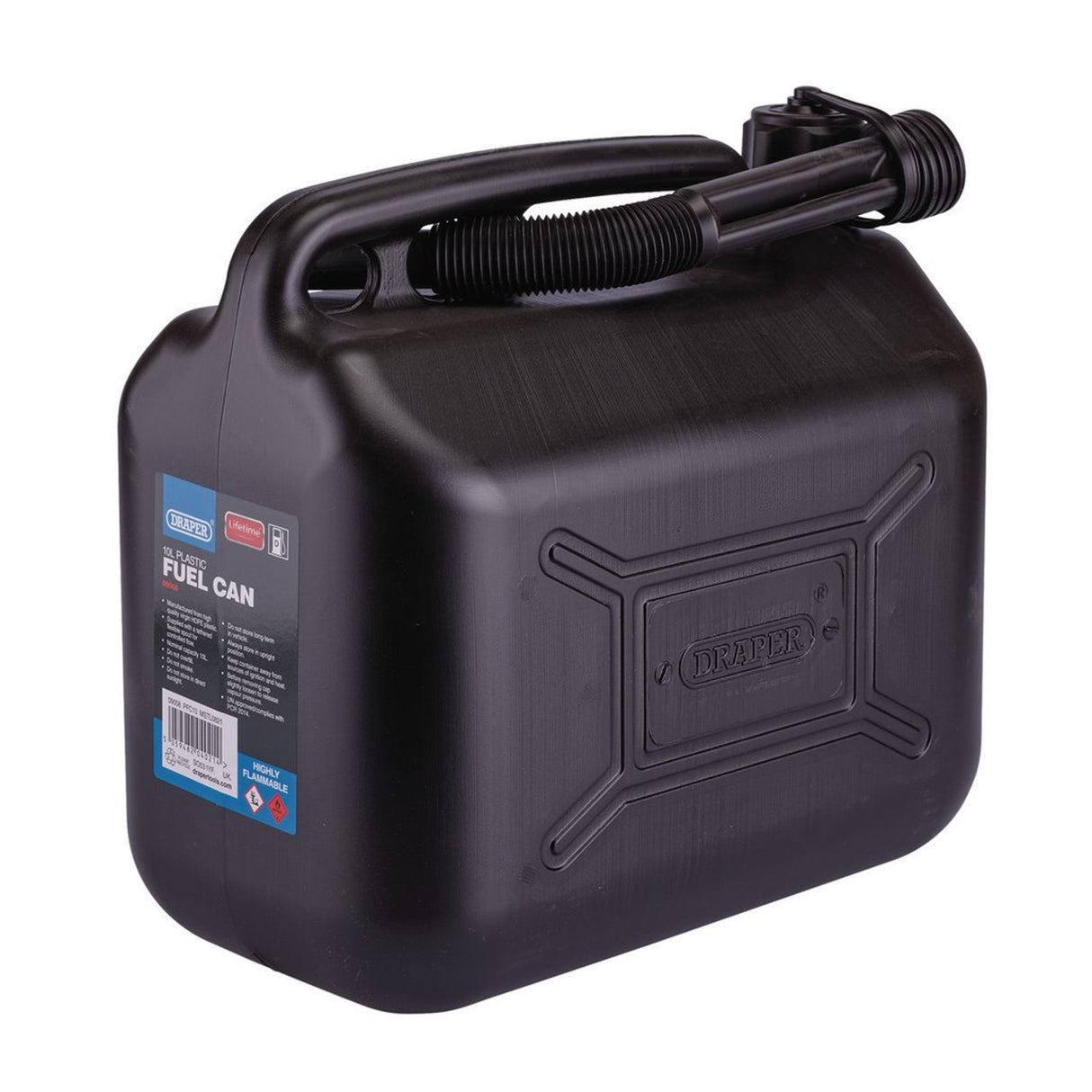 Draper Tools Plastic Fuel Can, 10L, Black