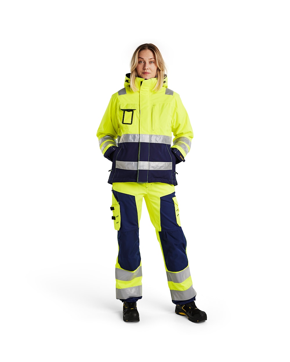 Blaklader Women's Hi-Vis Winter Jacket 4872 #colour_hi-vis-yellow-navy-blue