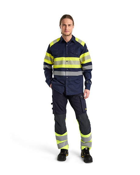 Blaklader Trousers Multinorm Inherent with Stretch 1787 #colour_navy-blue-hi-vis-yellow