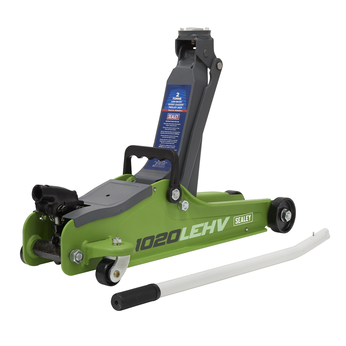 Sealey Trolley Jack 2 Tonne Low Profile Short Chassis - Hi-Vis Green