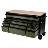 Draper Tools Bunker Workbench Roller Tool Cabinet, 15 Drawer, 61", Green