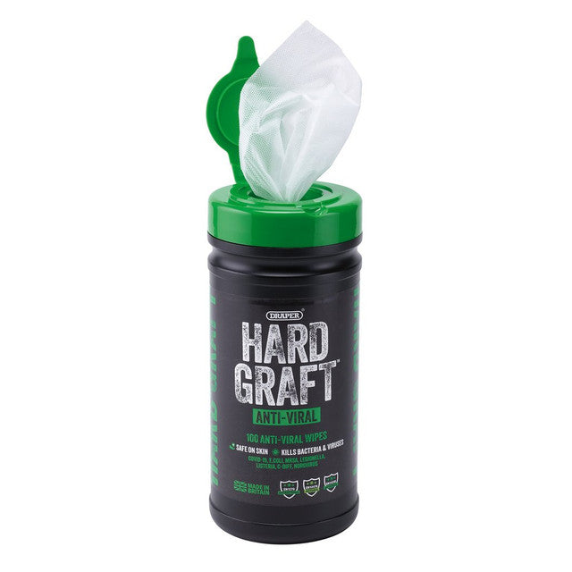 Draper Tools Hard Graft Anti-Viral Wipes (Tub Of 100)