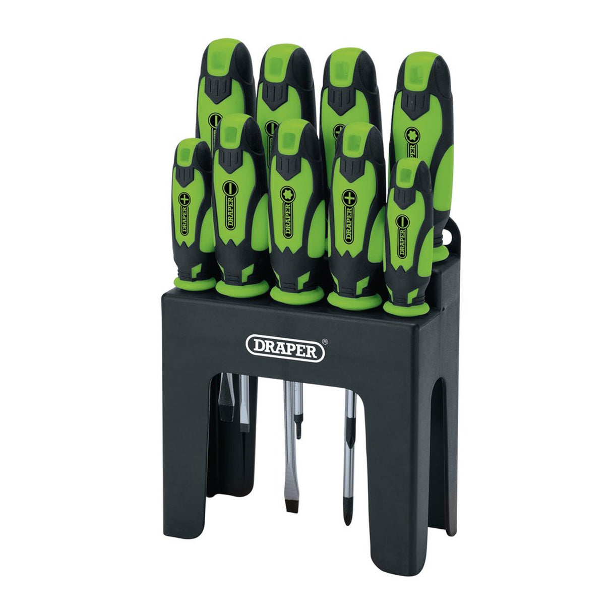 Draper Tools Soft Grip Screwdriver Set, Green (9 Piece)