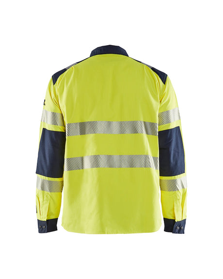 Blaklader Multinorm Shirt 3239 #colour_hi-vis-yellow-navy-blue